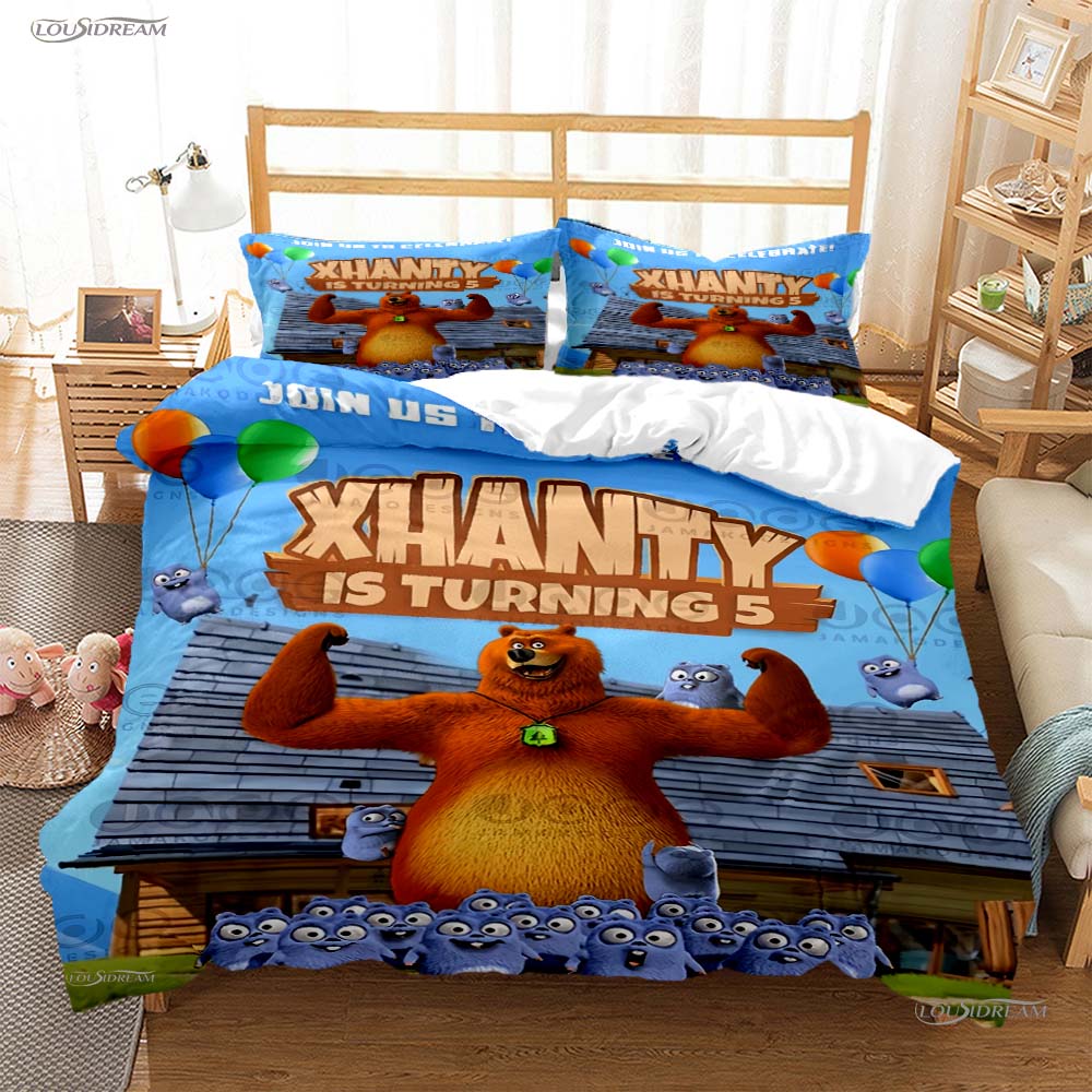 Grizzly und die Lemminge Ganzjahres-Bettwäsche-Set mit weichem Bettbezug und Kissenbezügen, erhältlich in den Größen Einzel-/Doppel-/Queen-/Kingsize.