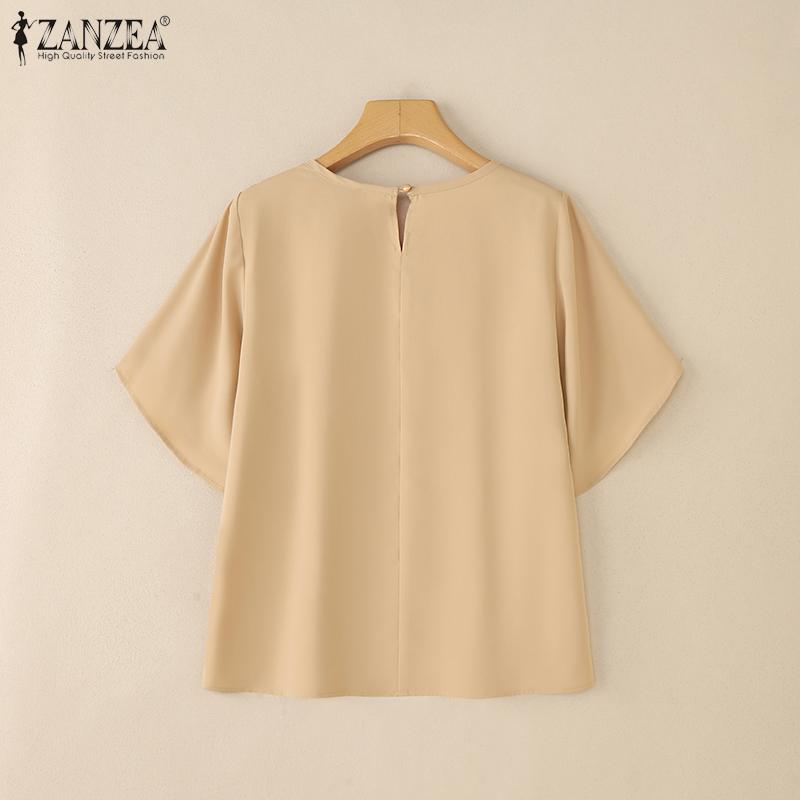 ZANZEA Bluză simplă de vară cu mânecă scurtă și gât rotund casual pentru femei