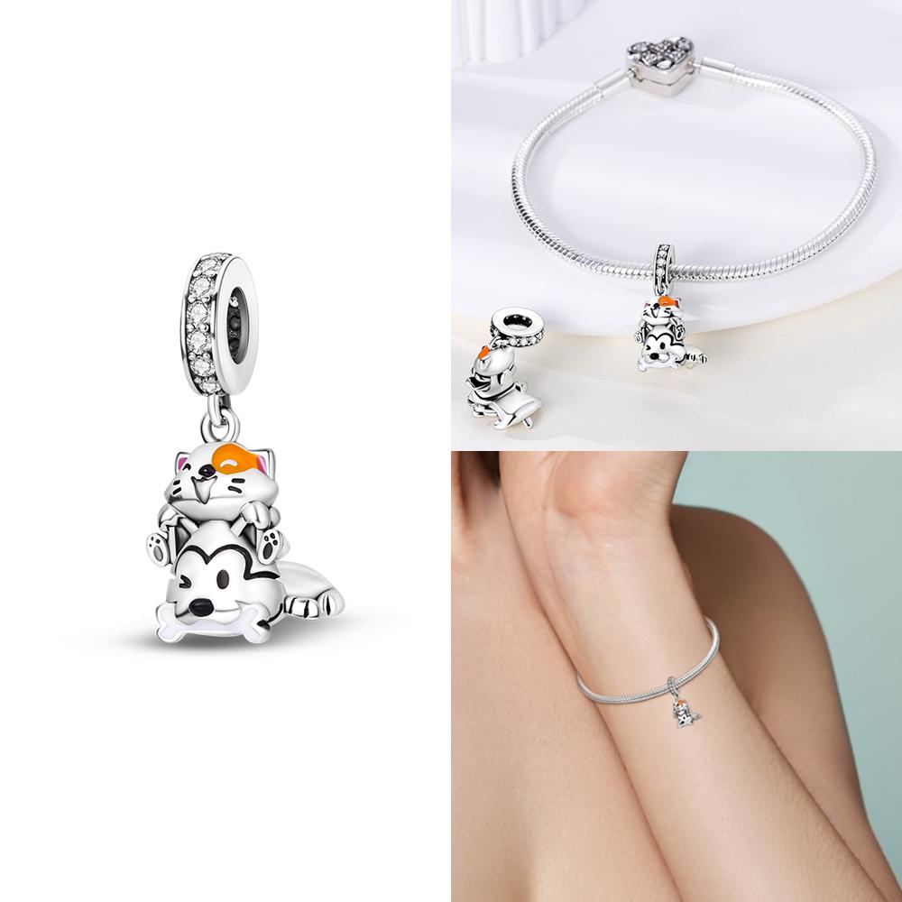 Classic Charms Original Copper Yellow Heart Moon Zircon Cat Beads Fit Bracelet Women Jewelry Diy Fine Gifts Accessories