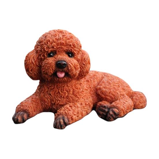 Office Desk Ornament Realistic Teddy Dog Statue, Desktop Small Pet Model, Cute Laying Sculpture Collectibles for Owners Car Dashboard, Desk,