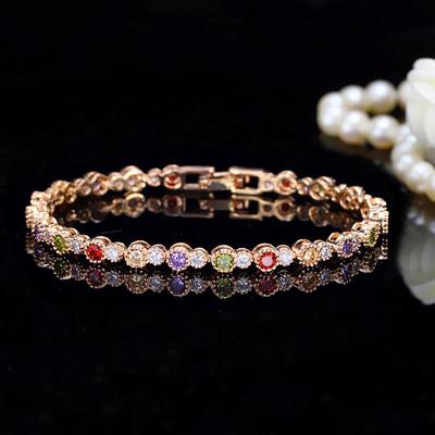 WWJ Fashion Brand Golden Multi Green Red Purple Cubic Zirconia Chain Link Bracelets Jewelry