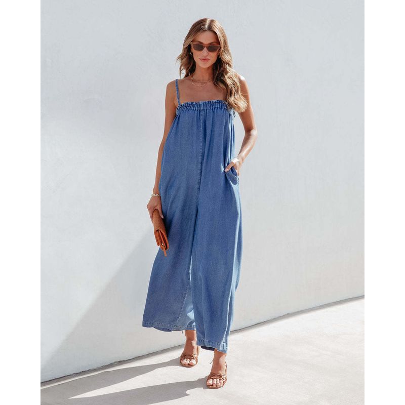 Jumpsuits Summer Loose High Waist Fashion Suspenders Jumpsuit Slim Looking Loose Pants Cropped Casual Suspender Trousers