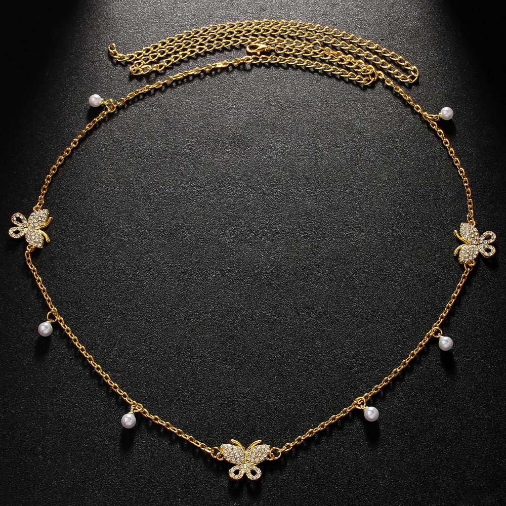 Stonefans Fashion Butterfly Waist Chain Belt Adjustable Body Accessories Elegant Pearl Pendant Crystal Belly Jewelry Party Gift