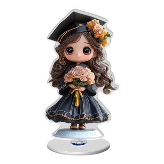 Graduation Season Ornaments 2D Acrylic Rotatable Table Decor with Cartoon E
