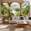Renaissance Garden Tapestry Waterfall Forest View Balcony Arch Wall Hanging Backdrop