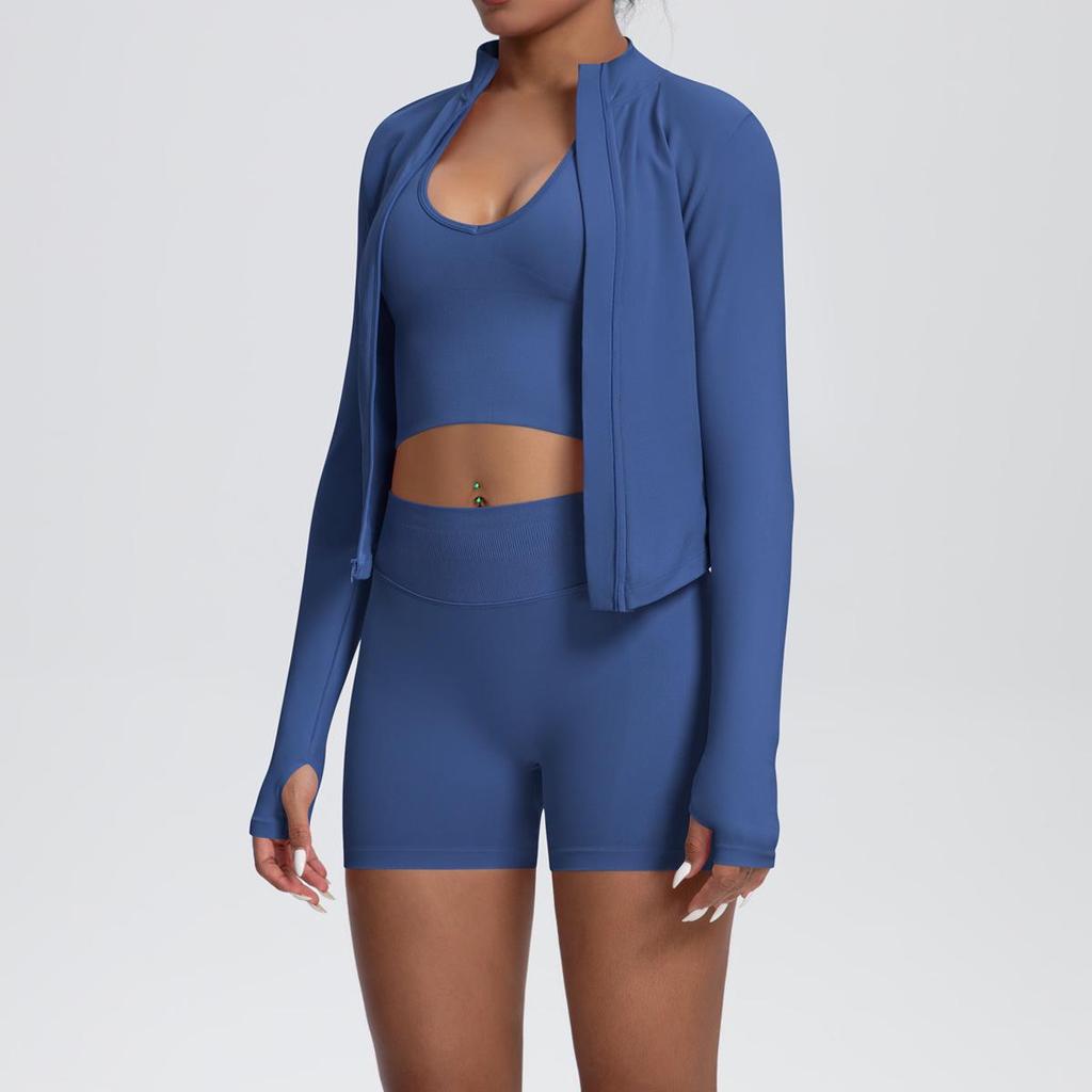 Seamless Solid Color Yoga Wear: Quick-Drying, Outdoor Casual 3-Piece Fitness Set