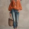 Autumn and winter new European and American women's clothing solid color suspender casual bubble sleeves holiday style top women
