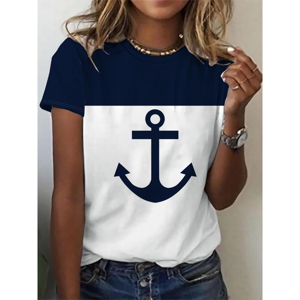 Fashion Anchor T-Shirts 3D Print Women New O-neck Casual Short Sleeves T Shirt Streetwear Y2k Harajuku Tees Tops Female Clothing
