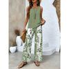 Women Fashion Casual Square Neck Pullover Vest and Long Pants Set, Digital Printed Two Piece Outfit, Daily Trendy Matching Suit
