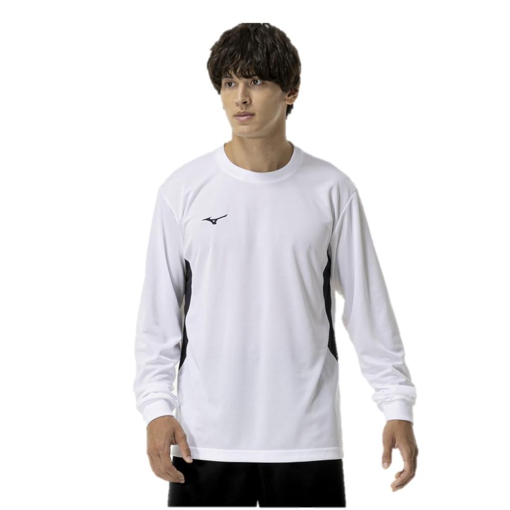 Mizuno NaviDry Long Sleeve with and Size M T-Shirt U-Neck, Moisture-Wicking Quick-Drying Innerwear, Men's, White/Black, (32MAC197)