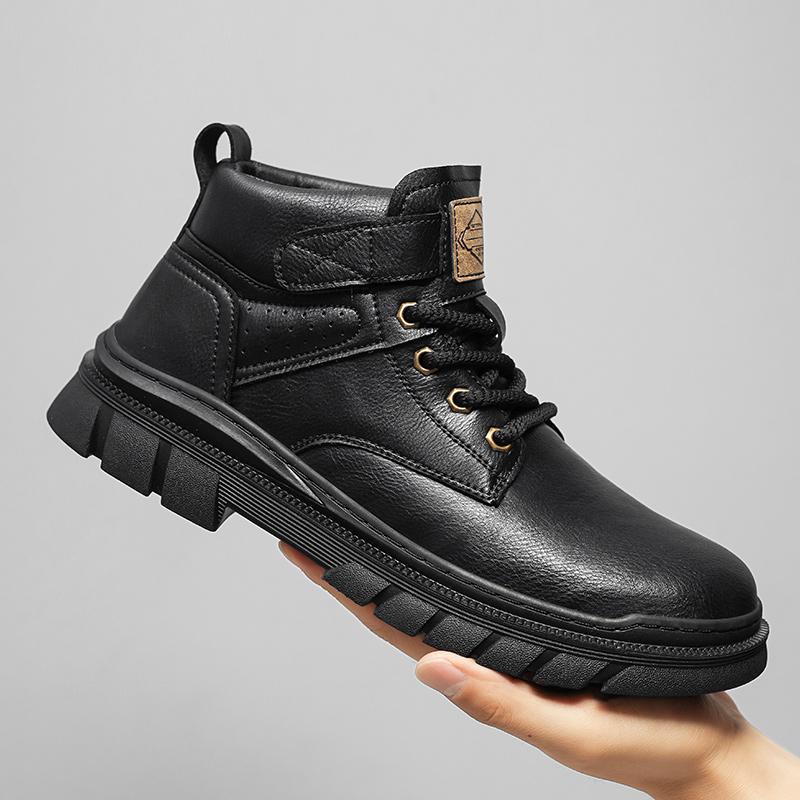 

Британский стиль Мужские повседневные кожаные ботинки Деловые мужские туфли на шнуровке Высокие базовые ботинки Брендовые мужские зимние мотоциклетные ботинки 44 чёрный