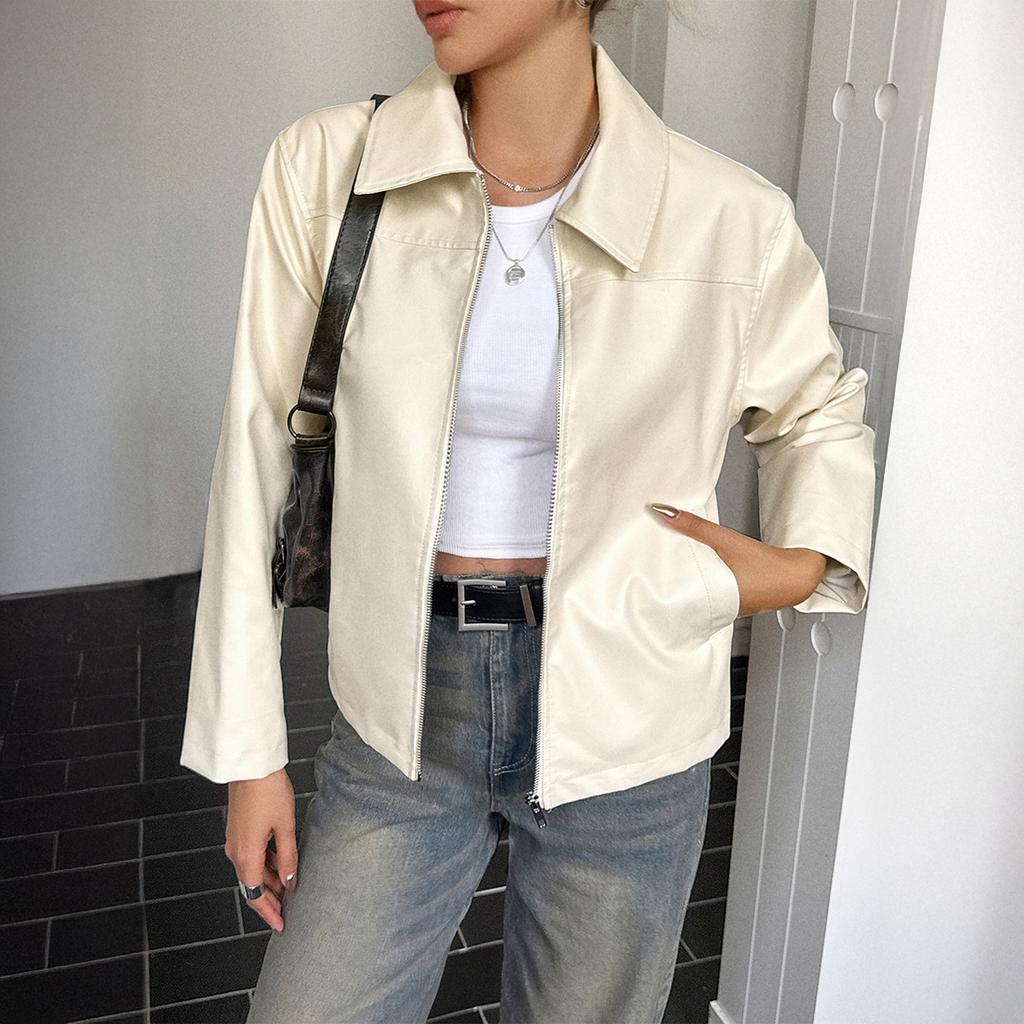 Simple Long-sleeved Leather Jacket for Women 2025 Autumn and Winter