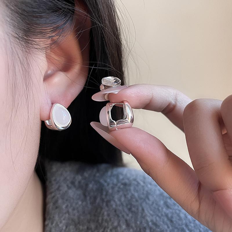 Niche Design Feeling Ice Transparent Opal Double-Sided Water Drop Ear Buckle Exquisite Versatile Earrings Temperament Light Luxury Simple Earrings