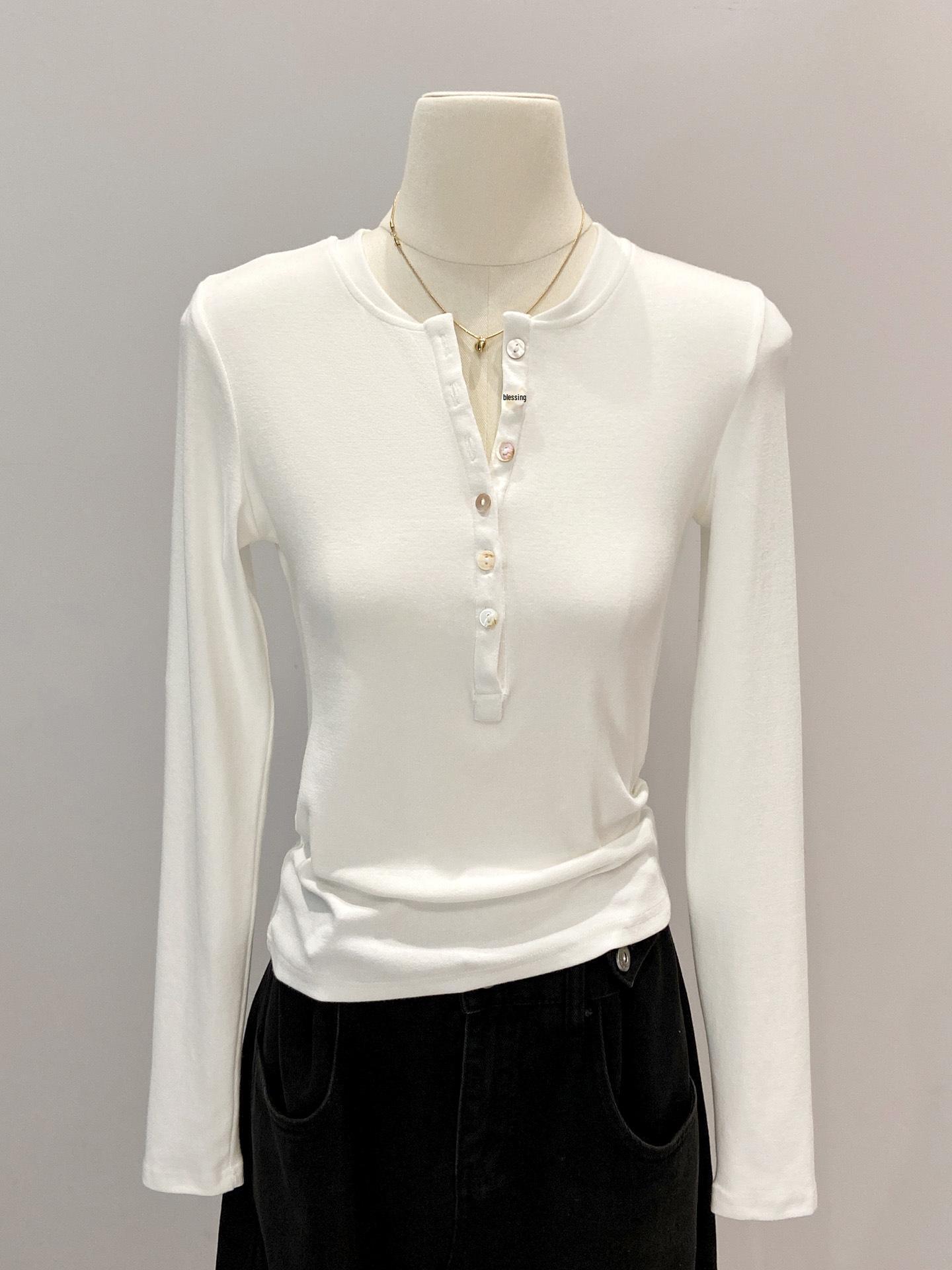 Women s Slim Fit Long Sleeve Henley Collar Mousse Cashmere Top for Spring/Autumn Large