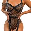 Women Bodysuit Backless Sleeveless Hollow Out Fishnet Push-up Gra Thin See-through Lace Spaghetti Strap Skinny Lady Wedding Night Playsuit