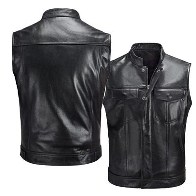 Gilet in Pelle Casual Eccezionale per Moto Primavera e Autunno con Zip e Bottoni