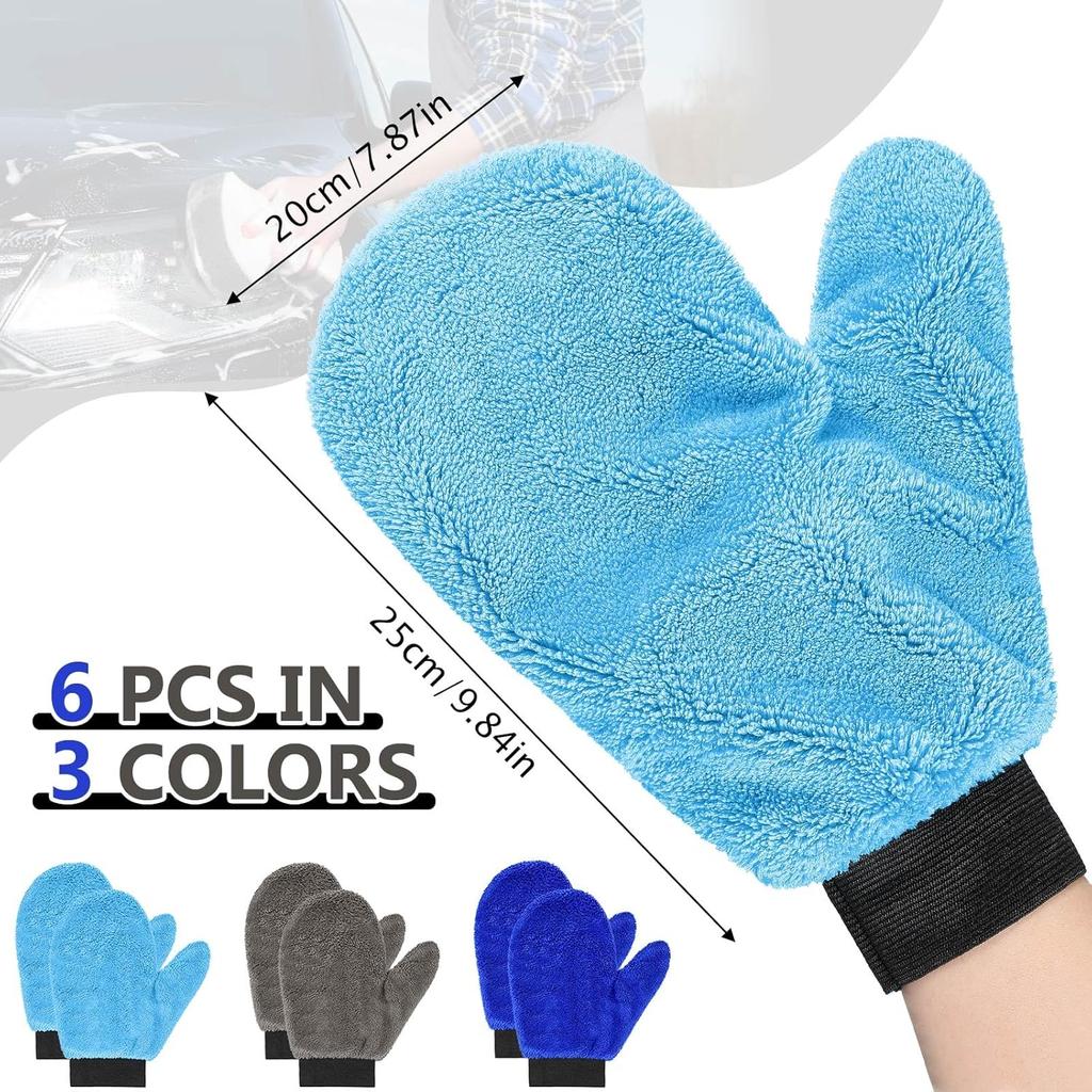 6 Pcs Microfiber Dusting Mitt With Thumb Washable Reusable Household Cleaning Mitt Car Wash Gloves Terry Weave Dusting Gloves For Plant Car Wheel