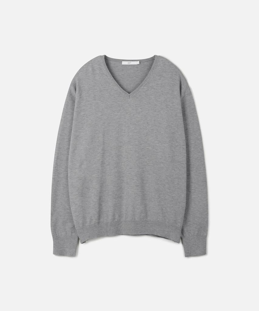 247SERIES Fine Ribbed V-Neck 12Gg Knit Melange Gray