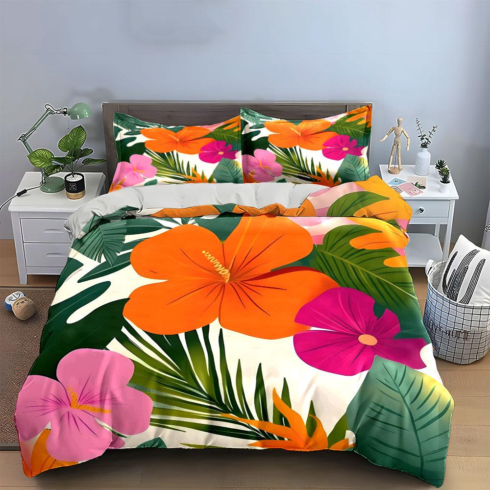 Tropical Floral Three-Piece Set Exquisite Three-Piece Bedding Set Gift For Kids And Adults