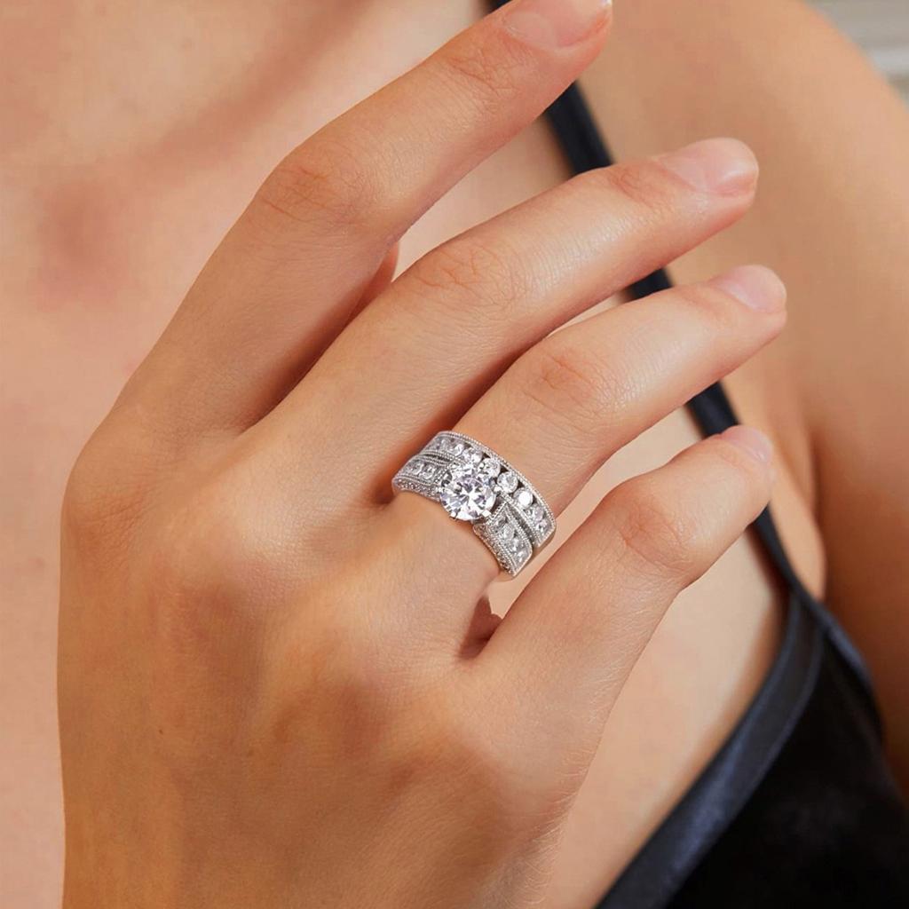 Two-piece Ring Full of Diamonds, Luxury High-end Diamond Ring, Ring Inlaid with 4A Zircon, High-quality Real Gold-plated Jewelry.