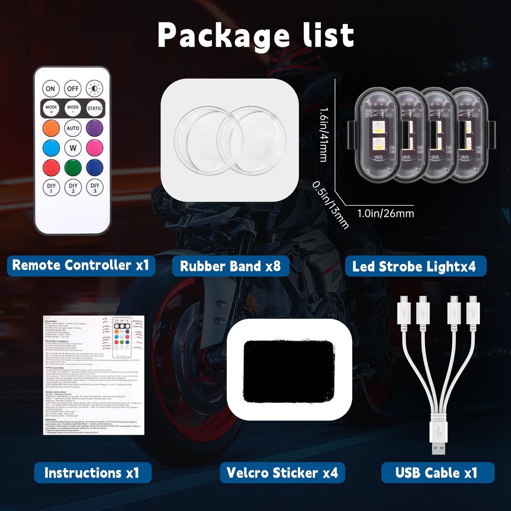 4PCS Car Strobe Light 8Color Remote Motorcycle Flash Led Anti-collision Warning Lamp Waterproof Wireless Remote Control For Bike