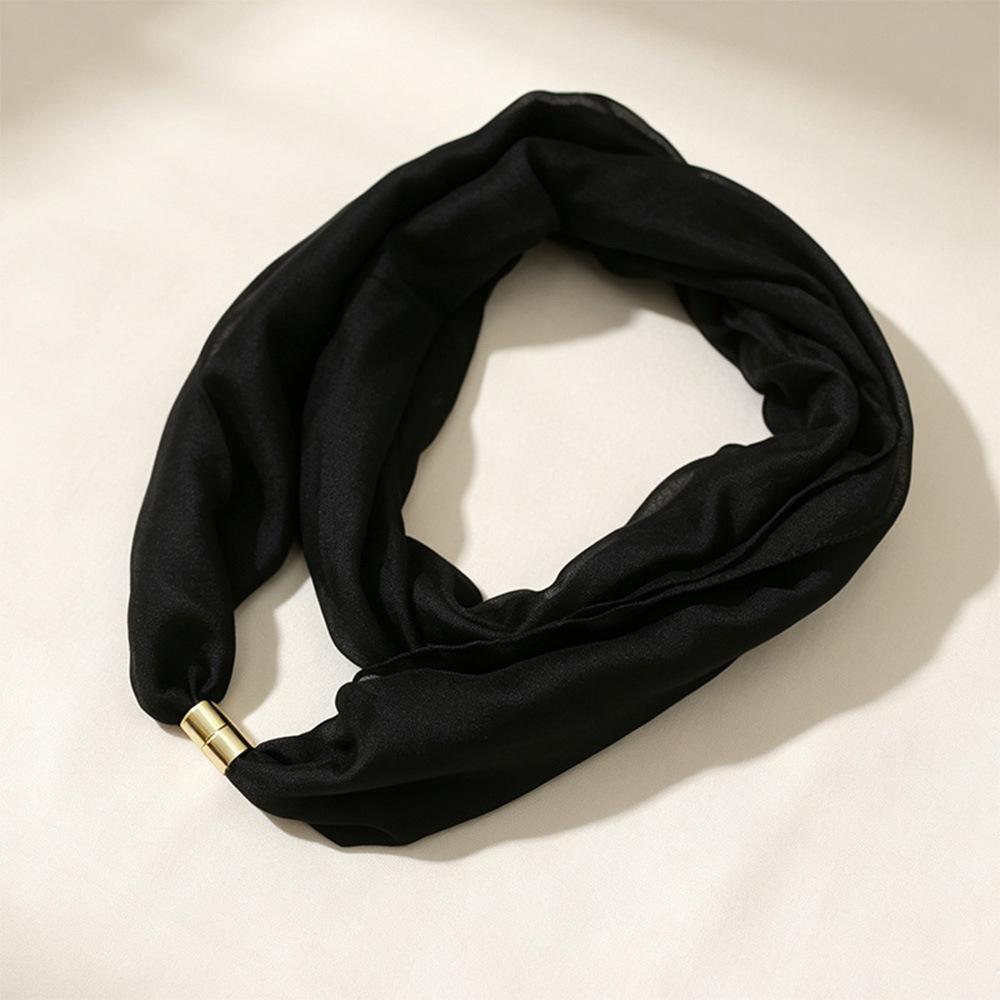Solid Color Cylinder Magnetic Buckle Lazy Scarf Women Cotton Linen Texture Magnetic Neck Warmer Spring Autumn Versatile No-Tie Decorative Neck Gaiter