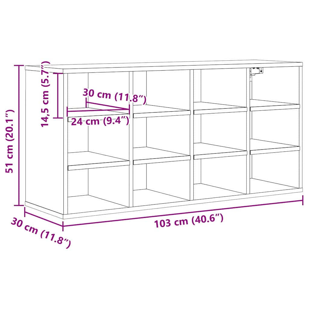 Shoe Cabinet with Shelf Rustic Wood Finish 103 x 30 x 51 cm Engineered Wood