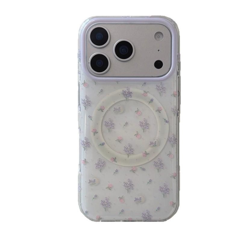 

Purple Flower Magnetic Bracket Phone Case for Apple 17Pro Max/16Pro/15Pro/14 Apple 15 Pro Max