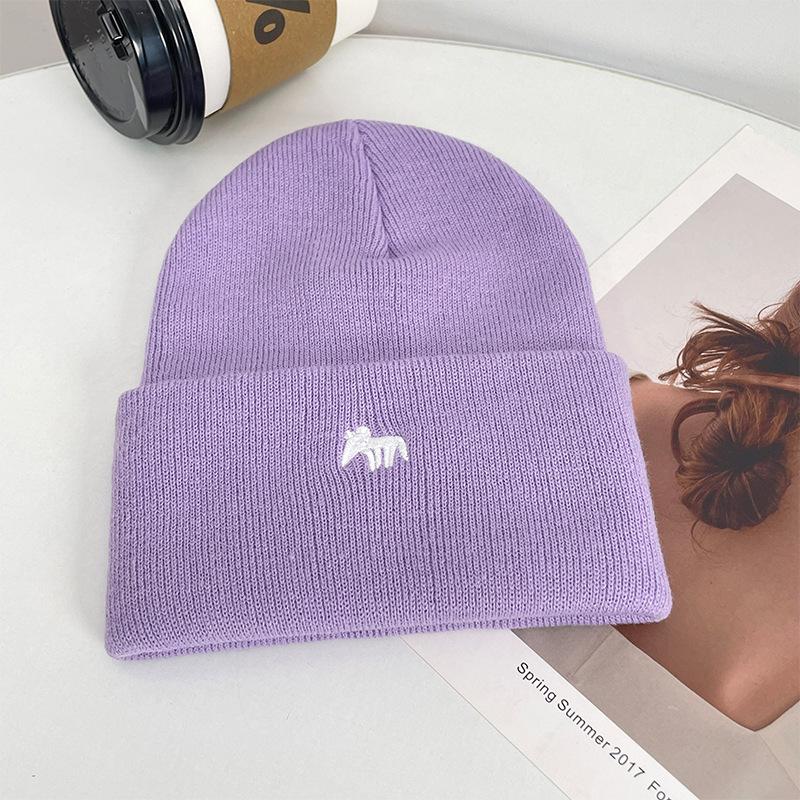 Embroidered butterfly knitted hat women's warm cold hat big head circumference ear protection pullover hat versatile bag head wool hat