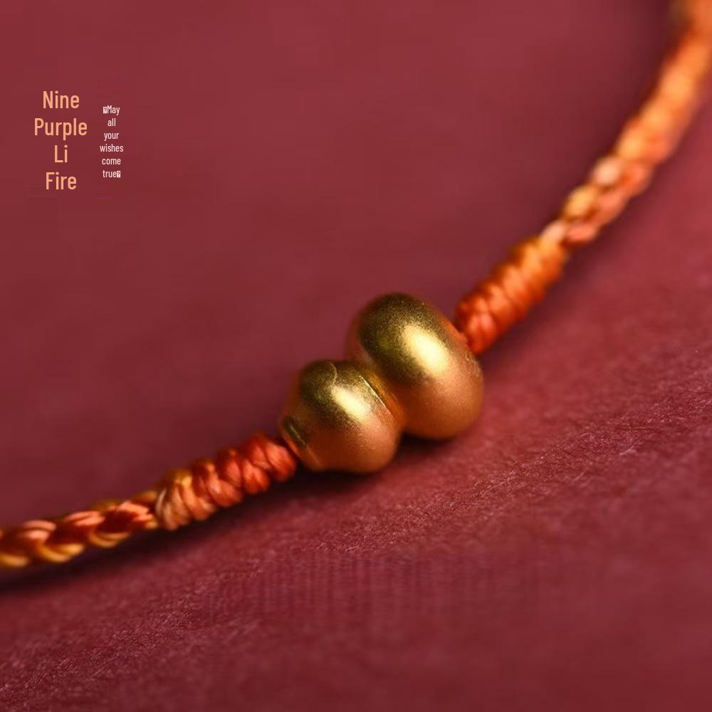 Nine Purple Li Fire Golden Gourd Zodiac Bracelet: Handmade Red Rope for Attracting Wealth & Luck - Perfect Couple Gift