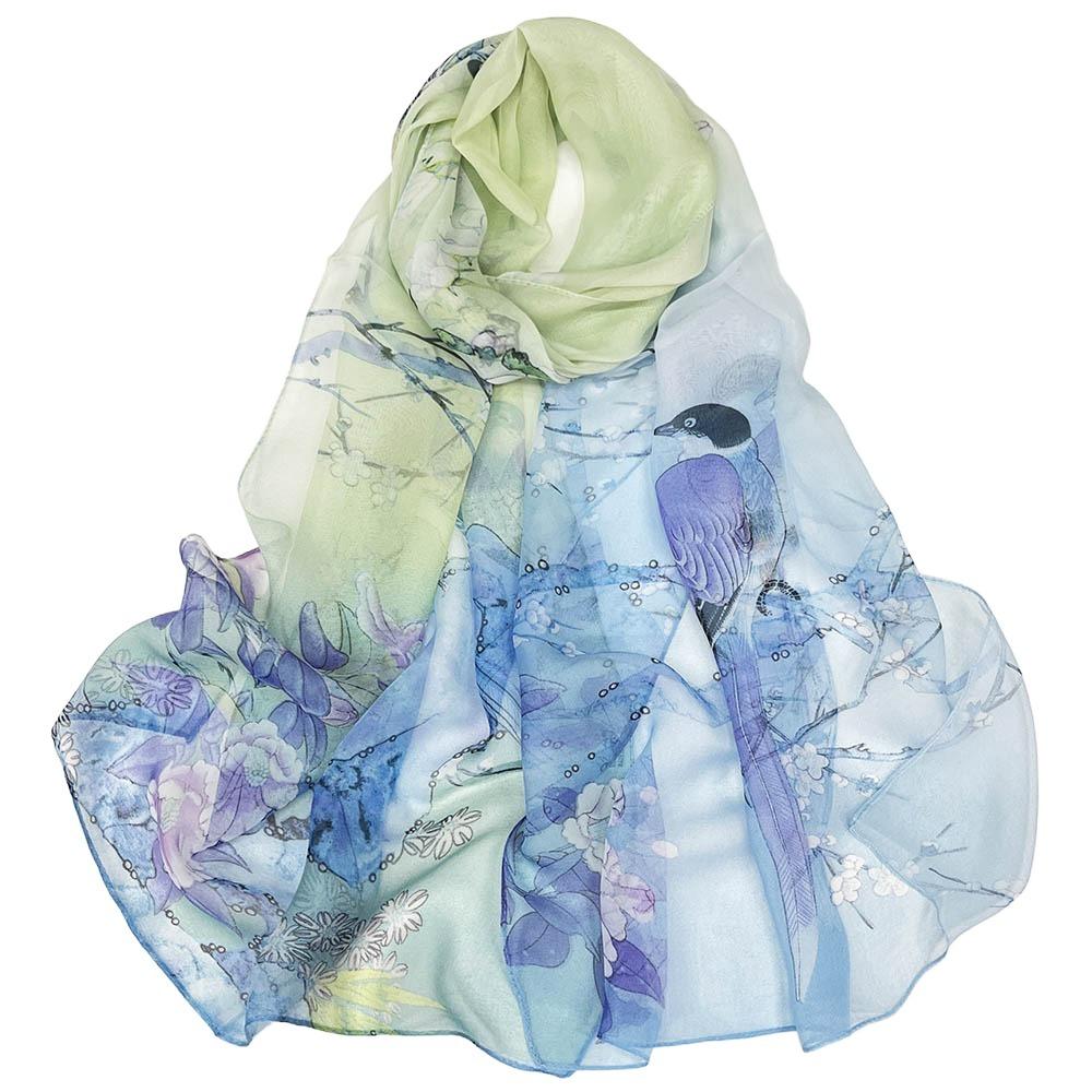 Portable Embroidered Silk Scarf Breathable Sun-Resistant Beach Shawl Silk Smooth Bandana for Women