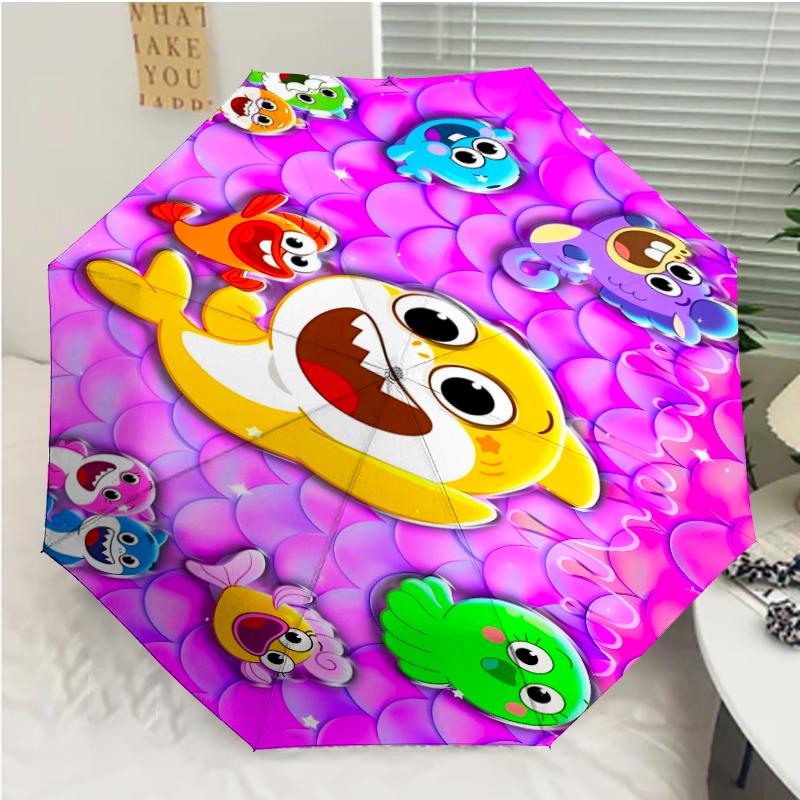 B-Baby Shark Print Automatic Umbrella, 8 Rib Iron Frame, Plastic Handle, Suitable for Outdoor Travel &Daily , Ideal Gift