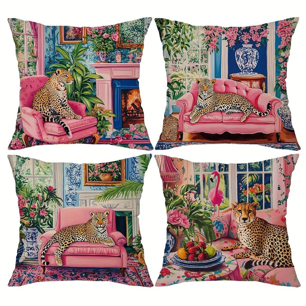 Leopard flower flamingo pattern printing pillowcase home room decoration pillow cover living room sofa cushion cover