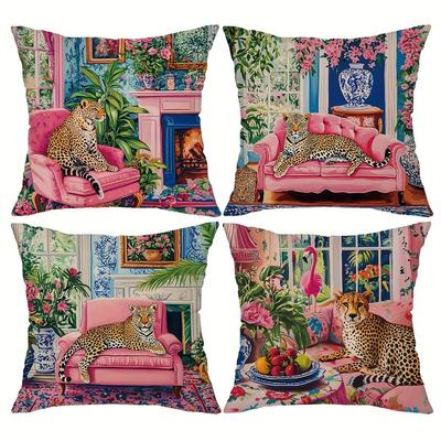 Leopard Flower Flamingo Pattern Printing Pillowcase Home Room Decoration Pillow Cover Living Room Sofa Cushion Cover
