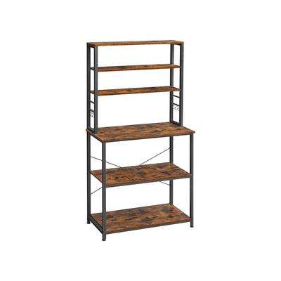 Kitchen Shelf, Standing Shelf for Kitchen, Microwave Shelf, Standing, 6 Shelves and 6 Hooks, for Microwave, Steel Frame, Industrial Design
