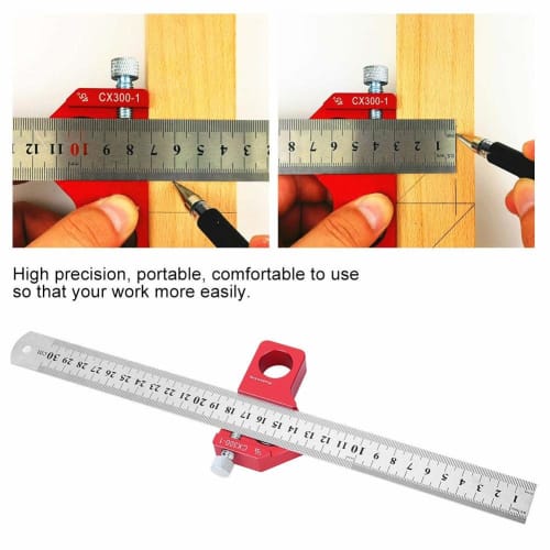 CX300-1 Combination Square, Woodworking Marking Tool with Magnet, Ruler Stop, 45 and 90 Ruler, Marking Gauge Positioning, Carpentry Ruler, Scribing