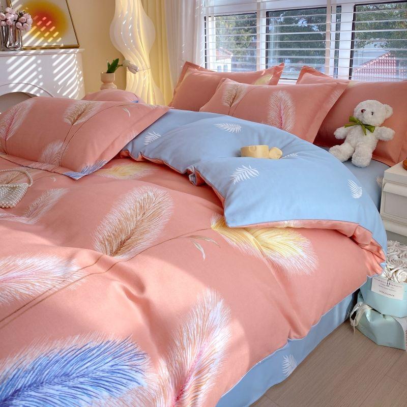 Thickened Pure Abraded Four-piece Set, Single Double Skin-friendly Twill Bed Sheet, Quilt Cover, Dormitory Three-piece Set, Bedding