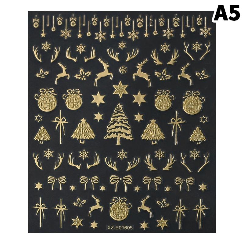 1Sheet Gold 3D Christmas Nail Foil Stickers Sparkling Snowflake Christmas Tree Snow Globe Snowflake Nail Slider Nail Stickers