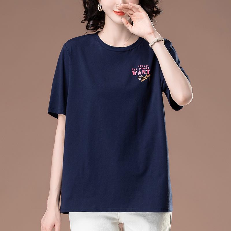 Women's Summer Plus Size Cotton T-Shirt - Loose Fit, Tummy Control, Half-Sleeve