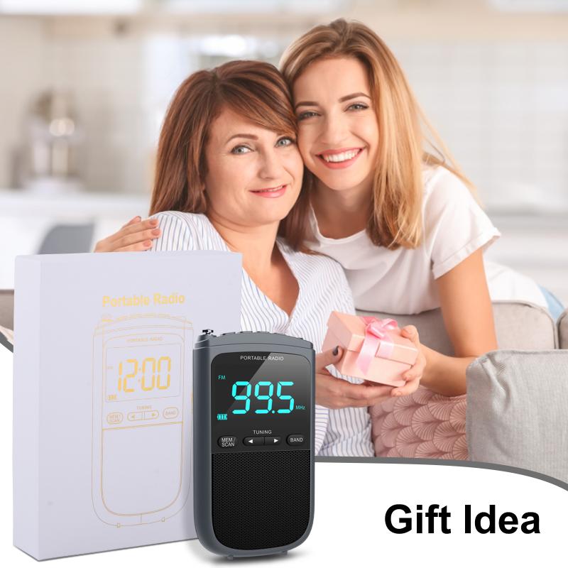 Tragbares AM FM-Stereoradio, wiederaufladbar, Mini-FM-Kopfhöreranschluss, Wecker, Taschenradio für Wetterübertragungen im Freien