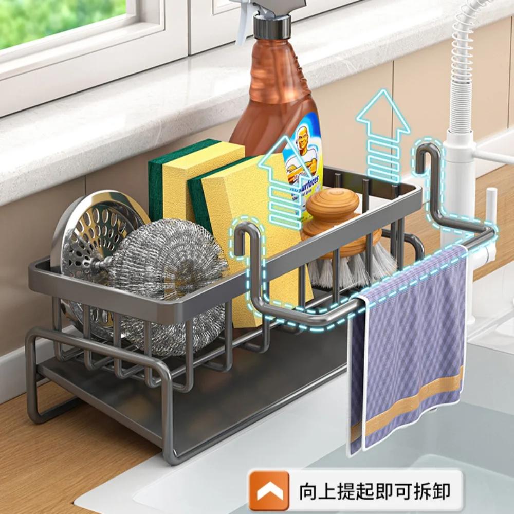 Kitchen Spice Storage Shelf with Drainage Rack, Installation Sink Organizer, Tap-Mounted Shelf for Home Kitchen Accessories