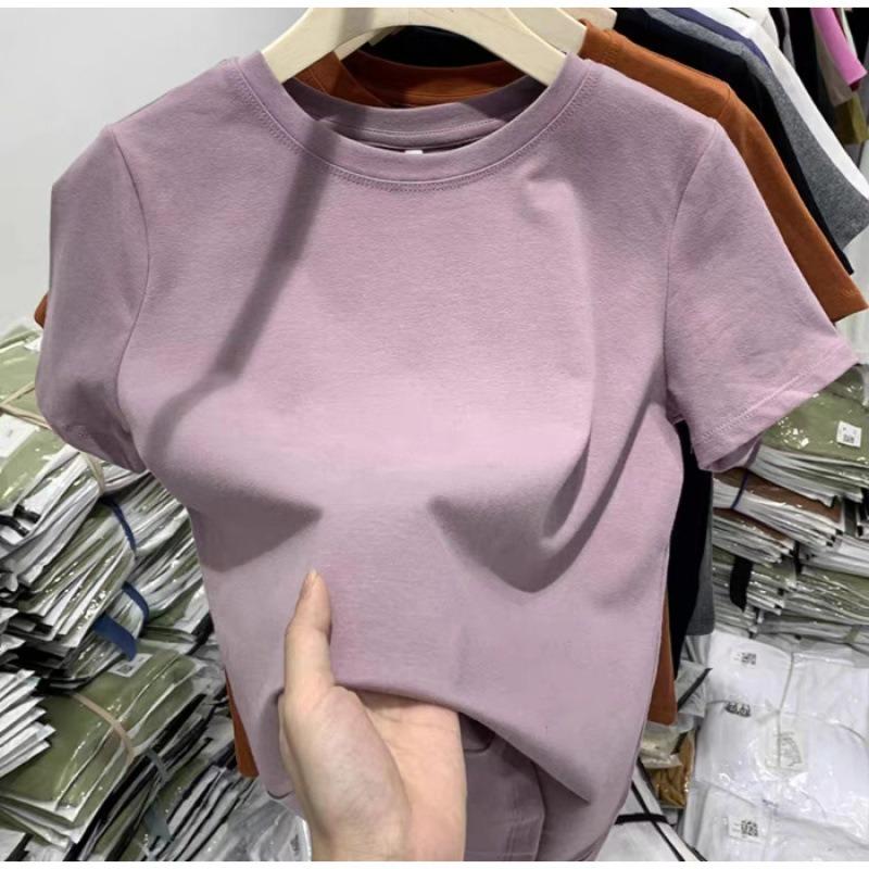 Women Summer New Slim Fit Short Sleeve Cropped T Shirt Versatile Casual Basic Top