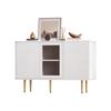 Sideboard mit 3 Türen, Kommode mit Glastür und Metalfüßen Buffetschrank für Esszimmer Wohnzimmer oder Flur, 120x38 x79.5 cm, Weiß