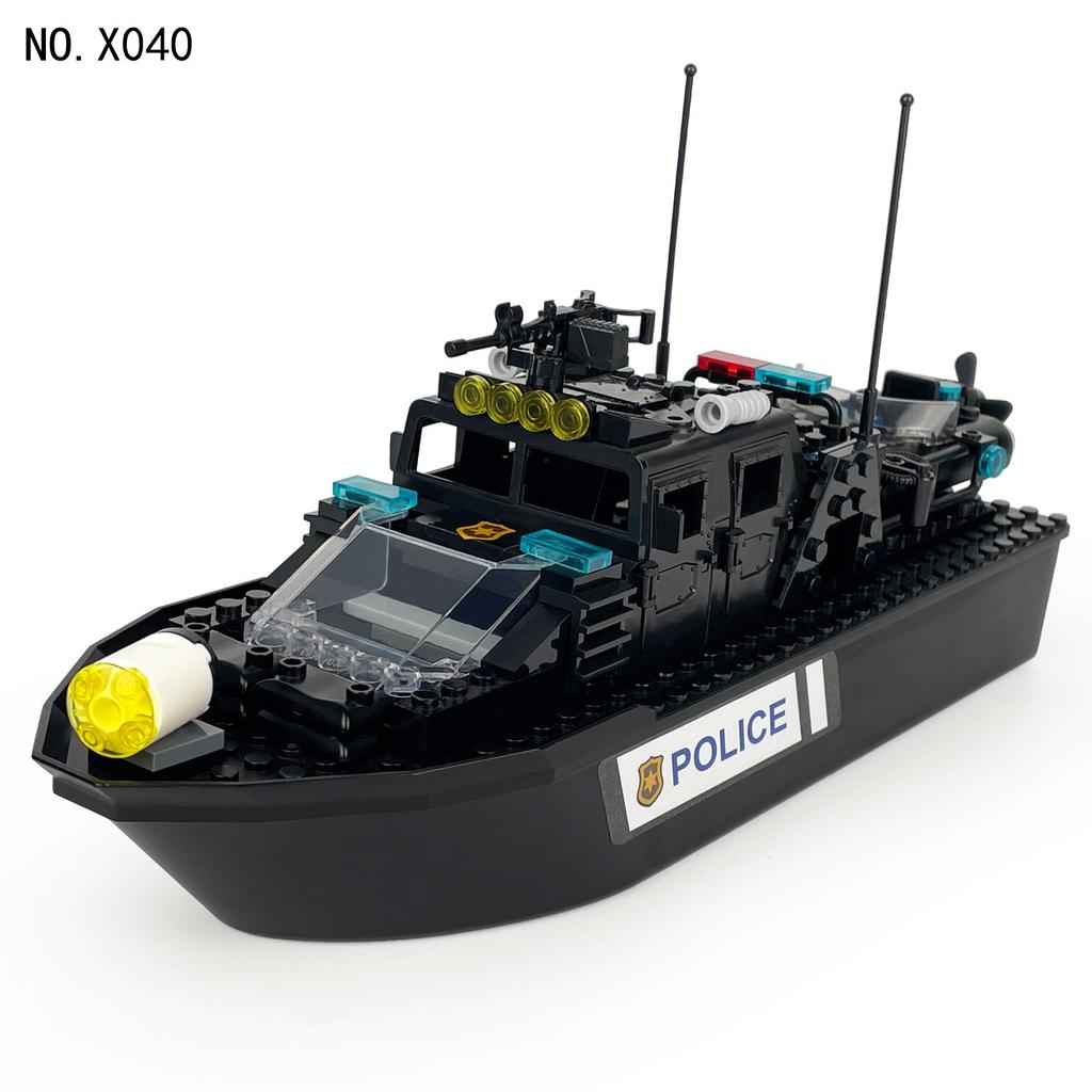 Coast Guard Tomahawk Ship X040 Children Assemble Small Particle Building Block Toy Patrol Boat Heavy Machine Gun