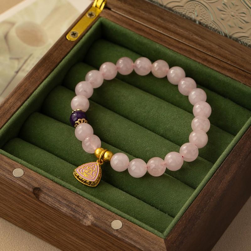 Purple Amethyst Agate Bead Bracelet With Pearl Accents Minimalist Fashion Jewelry Women Men Rose Quartz 8mm Bracelet