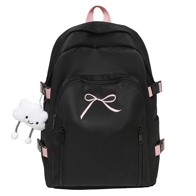 School Bag Solid Color Cute Bow Backpack New High Value Junior High School Student School Bag Commuting Travel Versatile Backpack