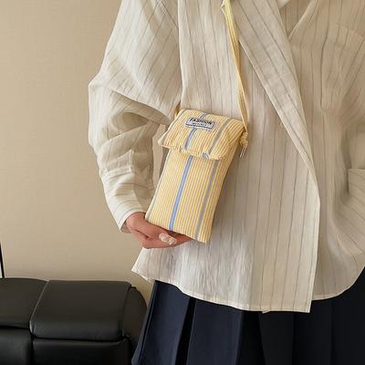 Canvas Mobile Phone Bag Female Crossbody Niche Design Striped Cloth Bag High-End Small Bag