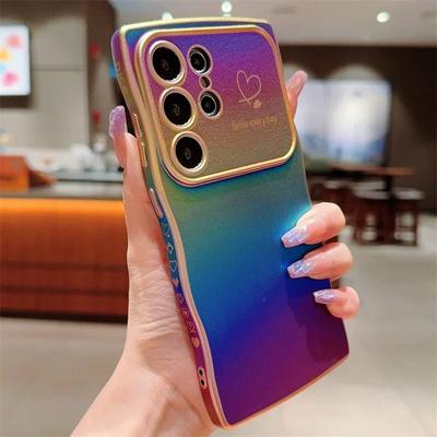 Bunte Liebe Herz Hülle Für Samsung Galaxy S25 S24 S23 FE S22 Plus Ultra Stoßfest Weiches TPU Galvanisierte Wellen Rückseite
