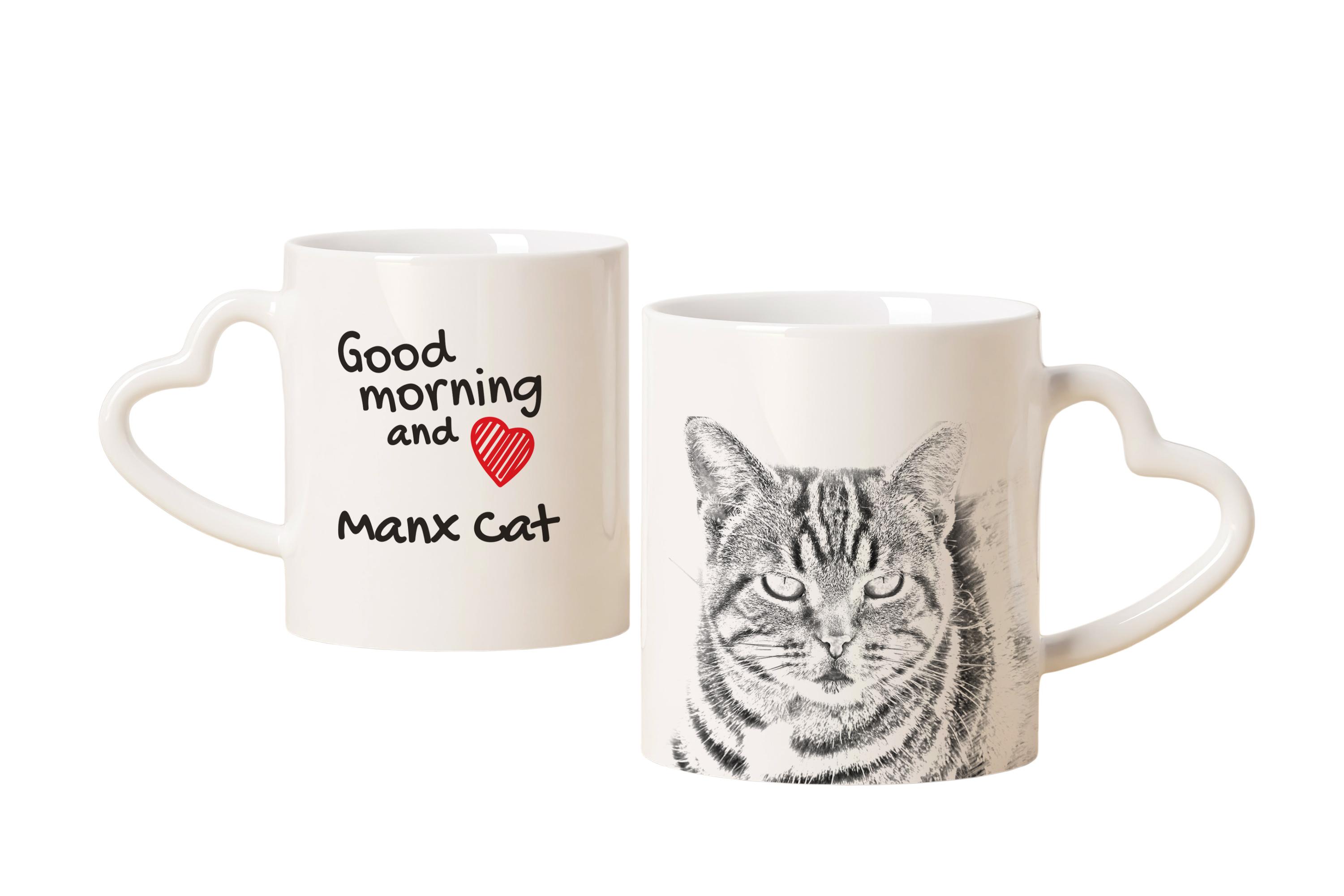 

Manx - cat mug, adorable heart-shaped handle mug, universal gift from Art-Dog brand білий