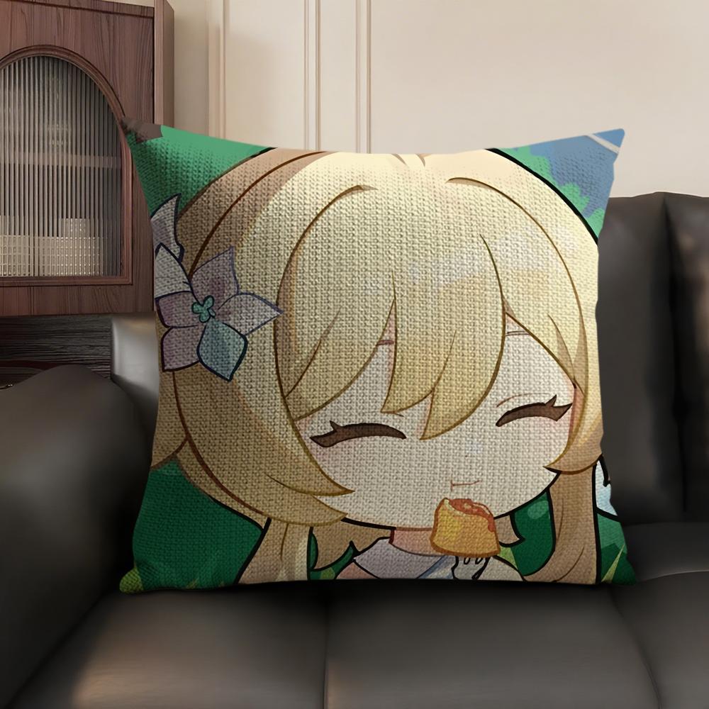 Lumine Cute Cute Genshin Impact Cushion Cover Natural Linen Organic Fabric DoubleSided Printing Sofa Home Decor Pillow Case